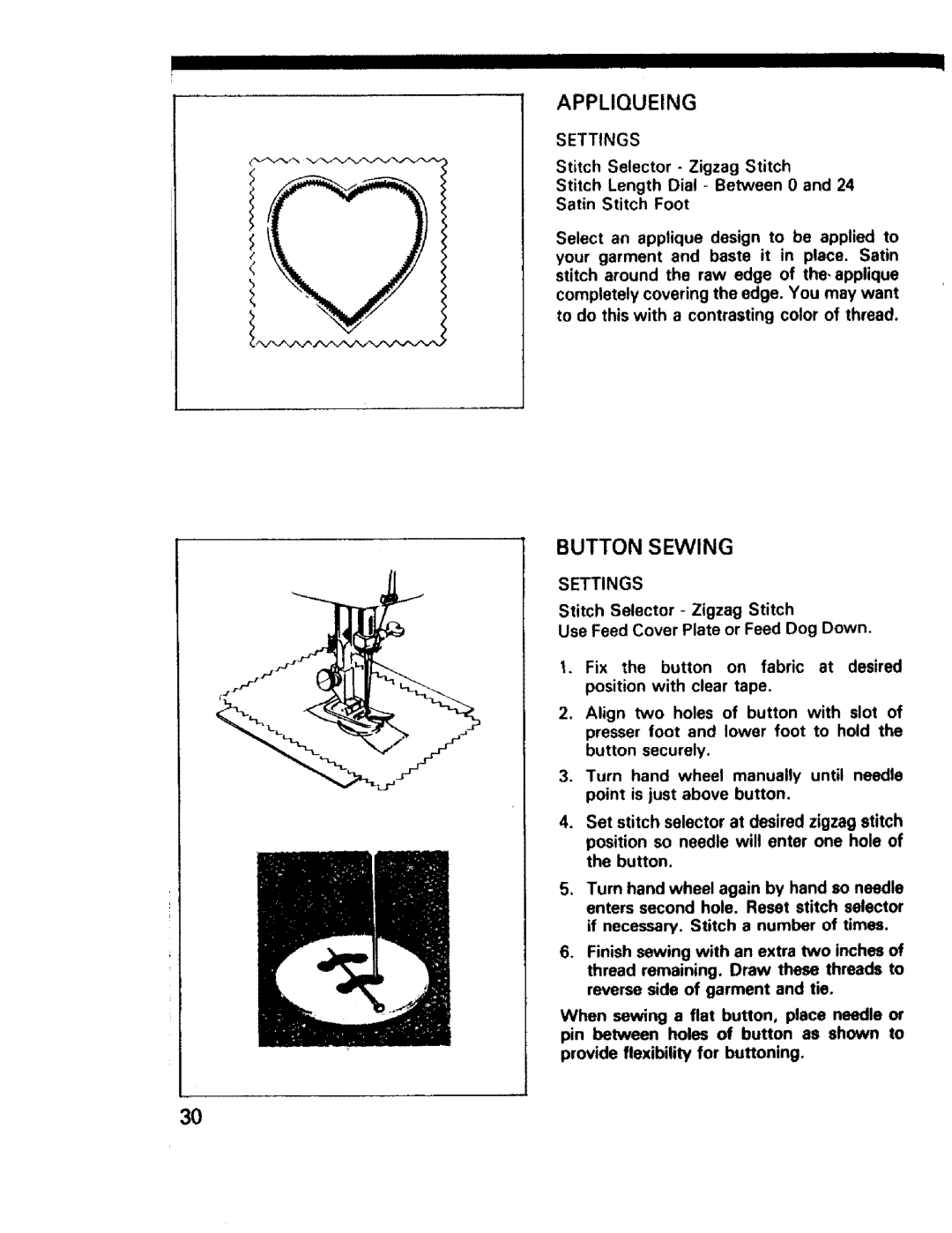 Sears 1350, 1561, 1355, 1340, 1345, 1358, 1595 owner manual Appliqueing, Button Sewing, HIIIIIIIIIIIIIII!IIIIIIIII Iiiiiiiii 