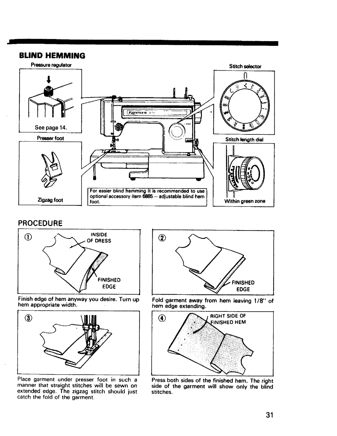 Sears 1345, 1561, 1355, 1340, 1350, 1358, 1595 owner manual Blind Hemming, Procedure, Iiiiiiiiiiiiiiiiiii, Finished Edge 