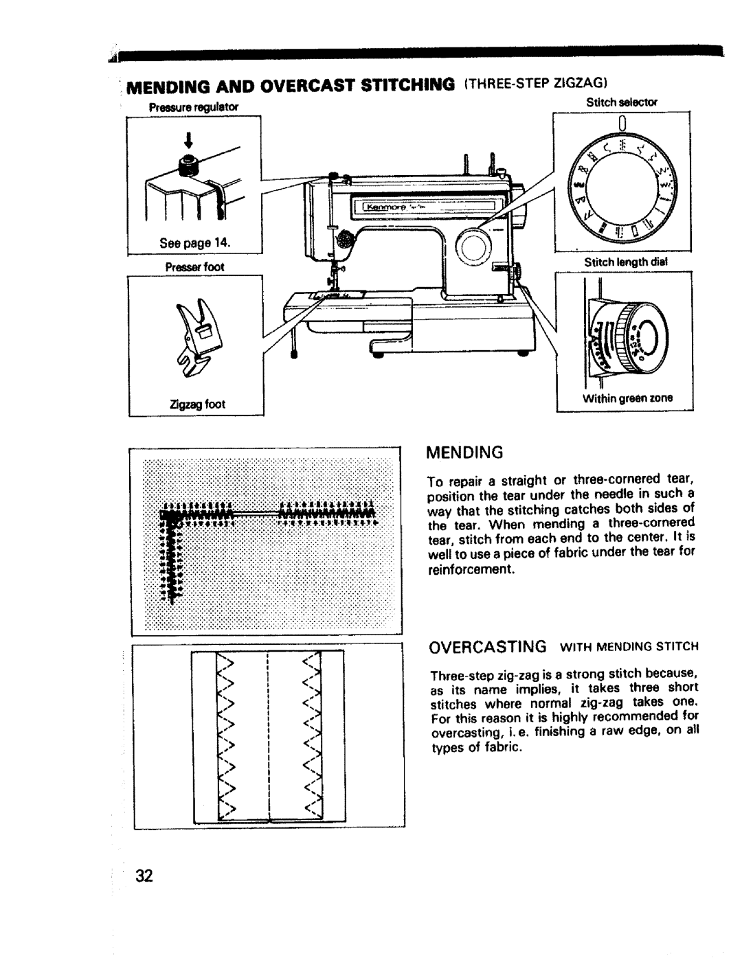 Sears 1358, 1561, 1355, 1340, 1350, 1345, 1595 Mending and Overcast Stitching THREE-STEPZIGZAG, II II Iiiiiih Iiiiiii 