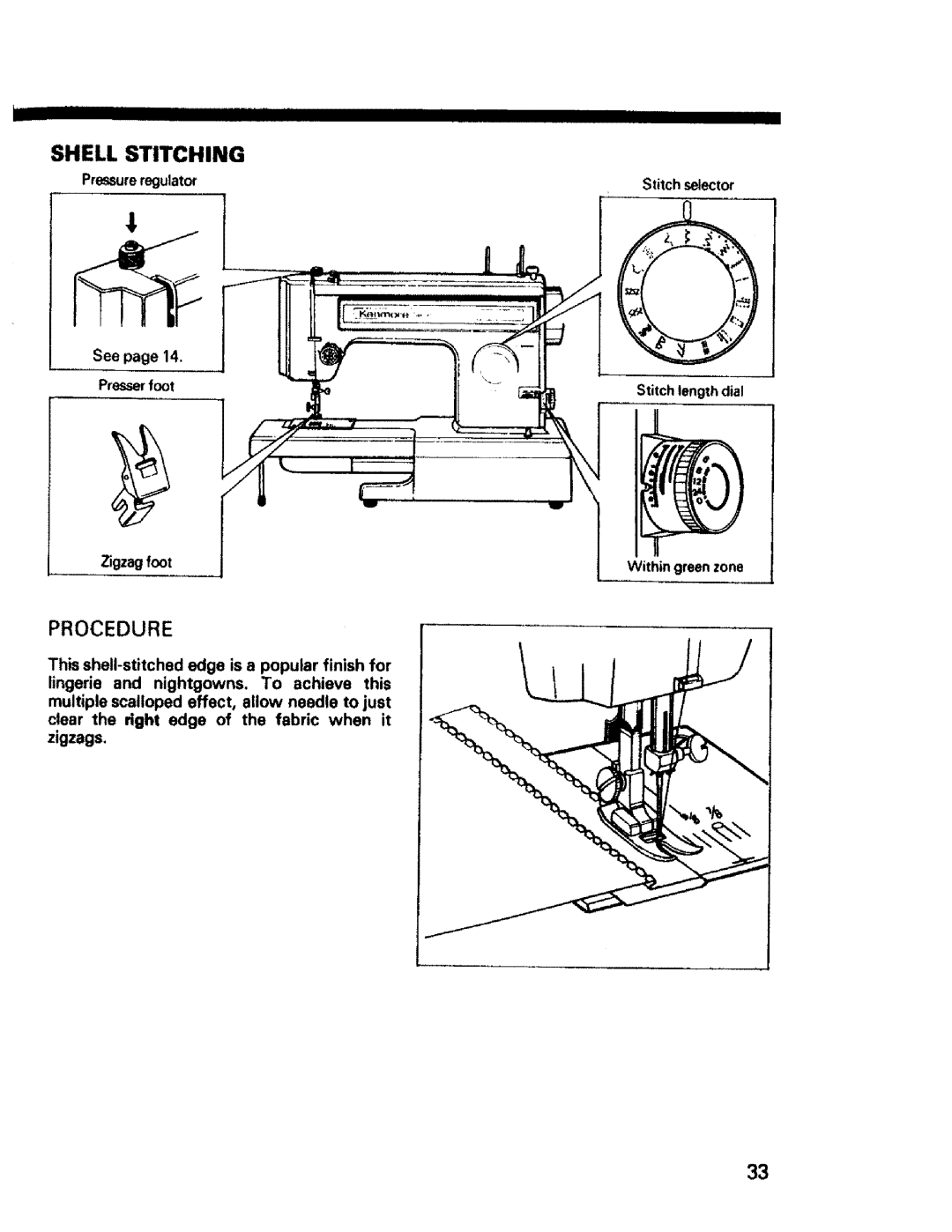 Sears 1595, 1561, 1355, 1340, 1350, 1345, 1358 owner manual Shell Stitching, Procedure 