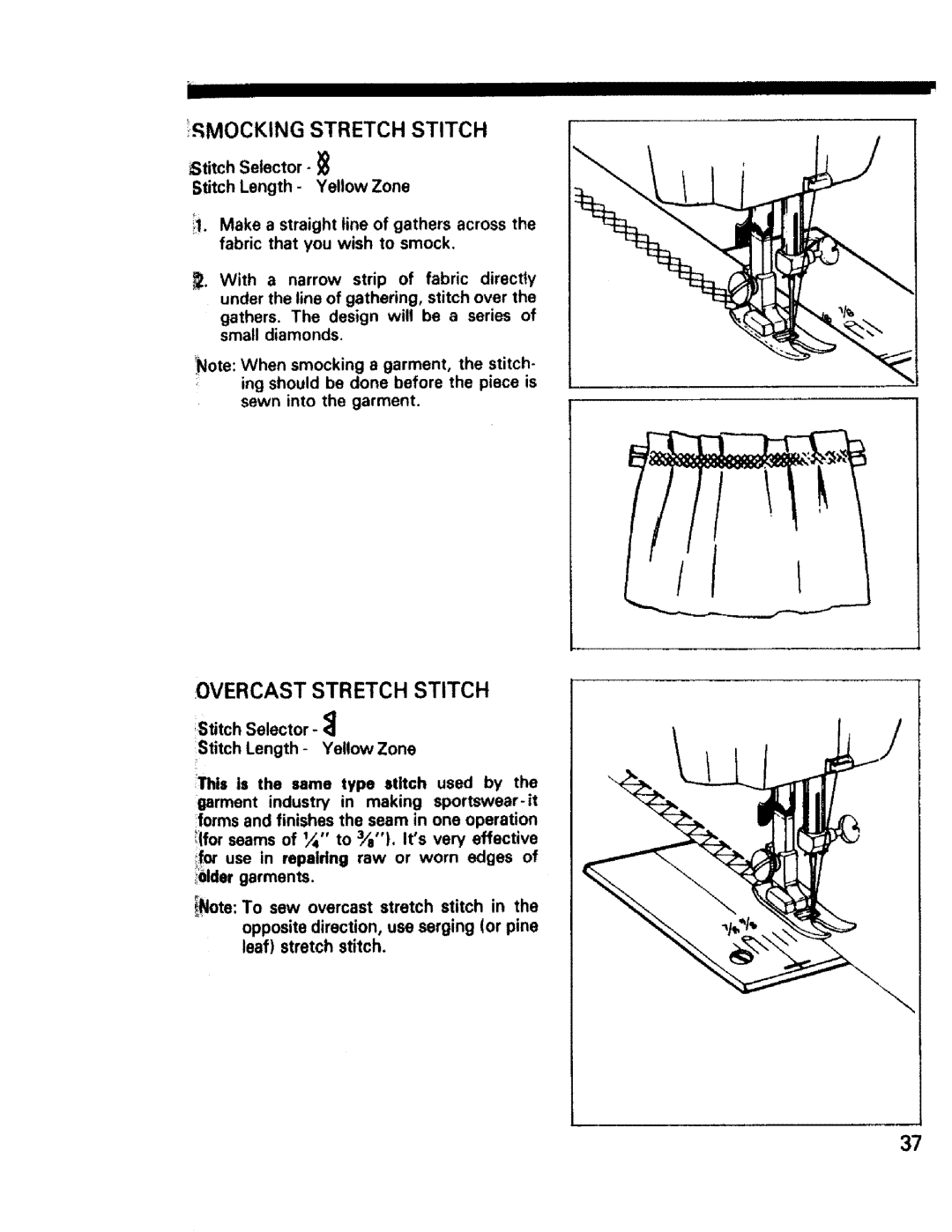 Sears 1350, 1561, 1355, 1340, 1345, 1358, 1595 owner manual Rmocking Stretch Stitch, Overcast Stretch Stitch 