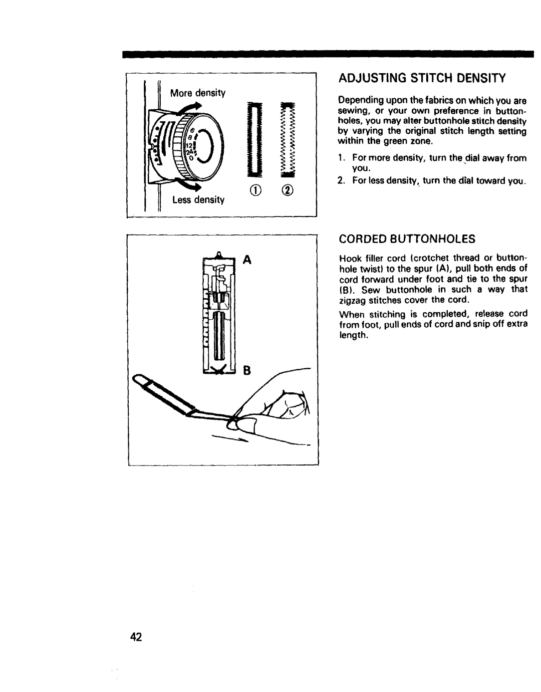 Sears 1355, 1561, 1340, 1350, 1345, 1358, 1595 owner manual Adjusting Stitch Density, Corded Buttonholes 