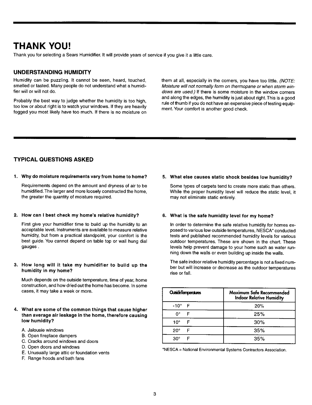 Sears 1700 manual Understanding Humidity, Typical Questions Asked 