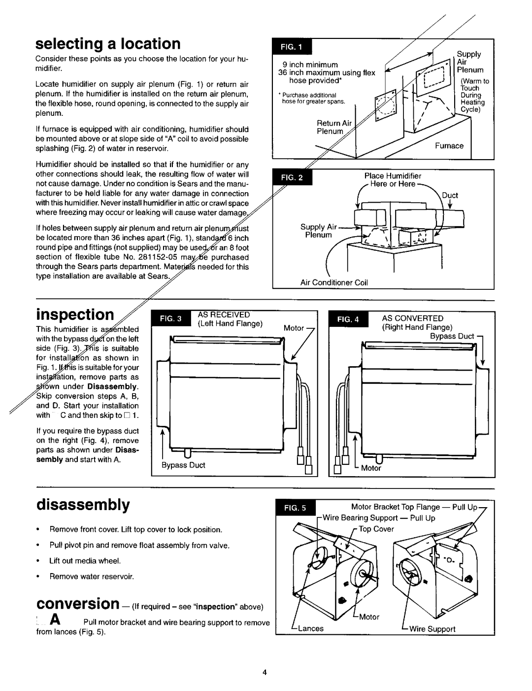 Sears 1700 manual Selecting a location, Inspection, Disassembly 