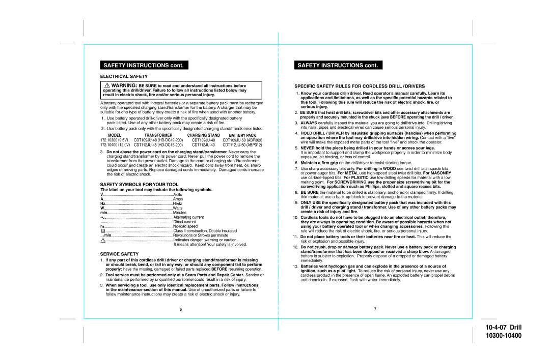 Sears 172.103, 172.104 operating instructions Electrical Safety, Model, Safety Symbols for Your Tool, Service Safety 