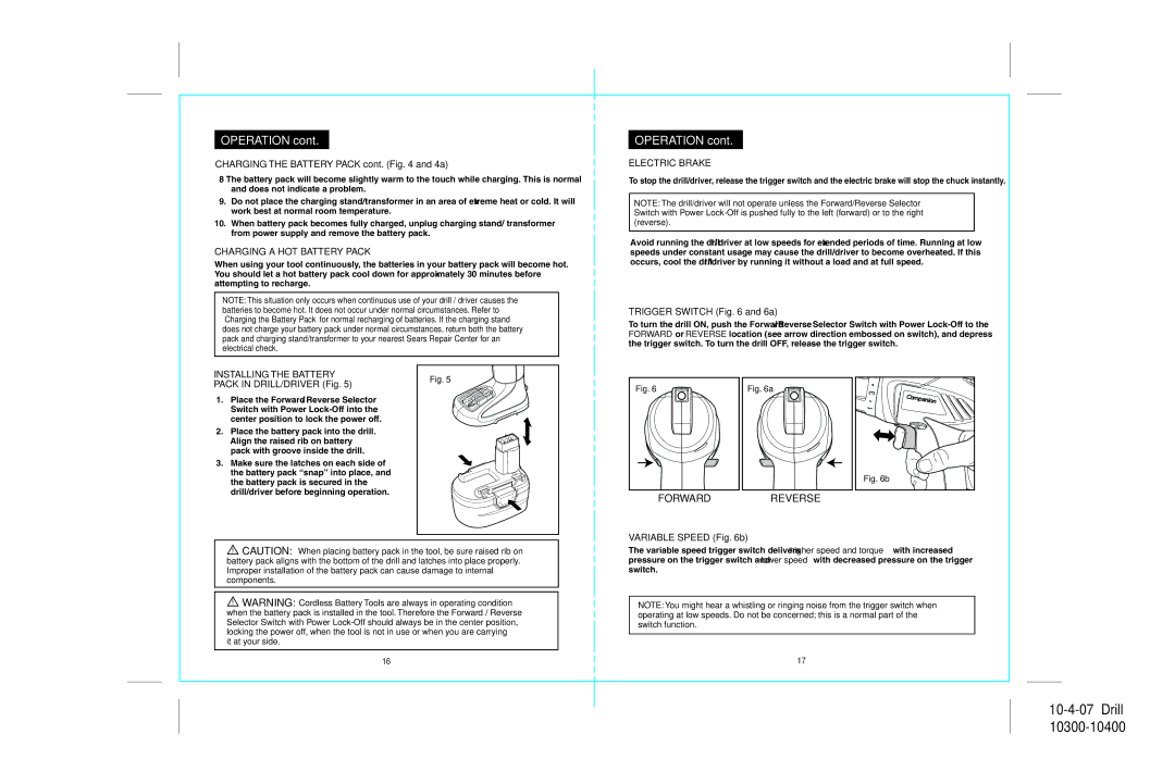 Sears 172.104, 172.103 operating instructions Charging a HOT Battery Pack, Electric Brake, Installing the Battery 