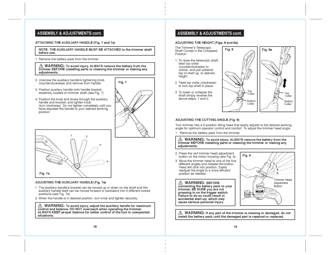 Sears 172.71816 Attaching the Auxiliary Handle and 7a, Adjusting the Height Figs and 8a, Adjusting the Cutting Angle Fig 