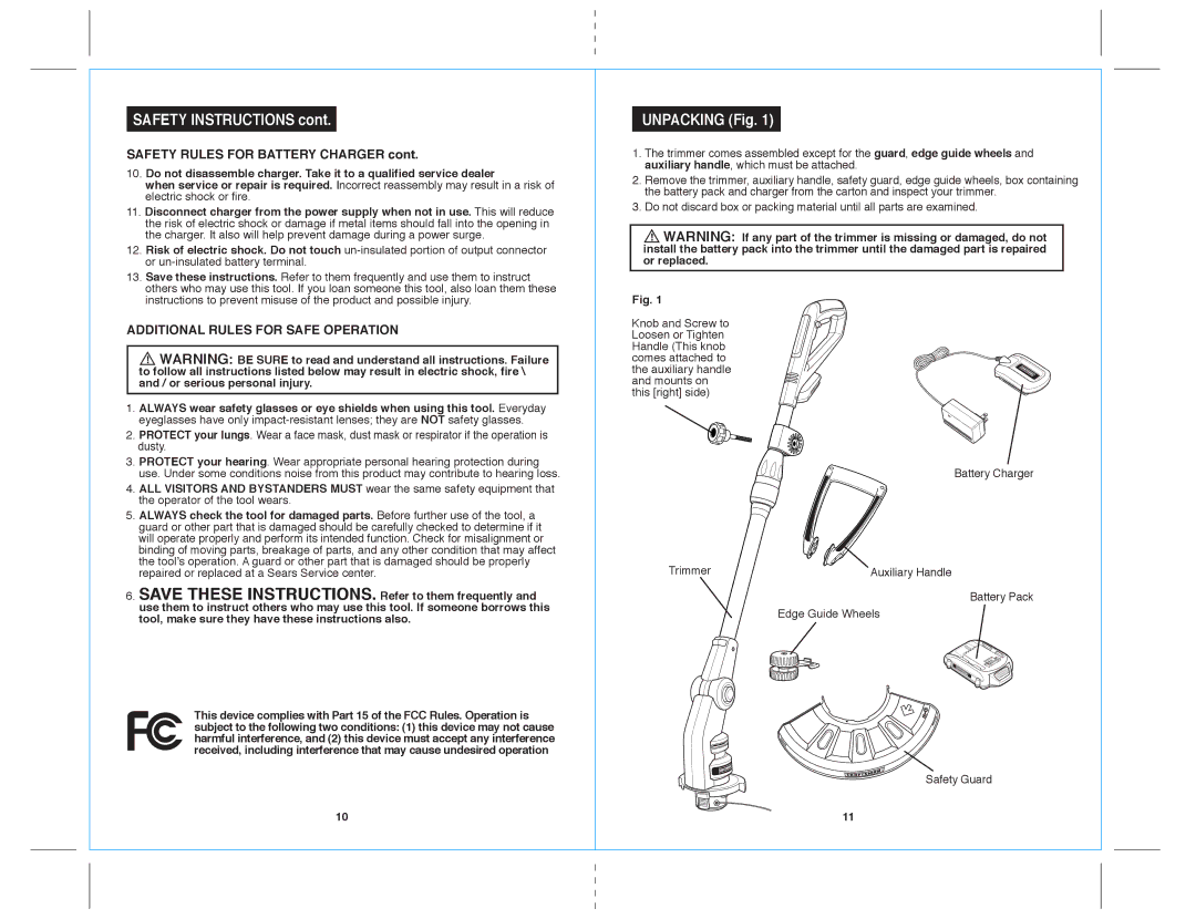 Sears 172.71816 warranty Unpacking Fig, Additional Rules for Safe Operation 