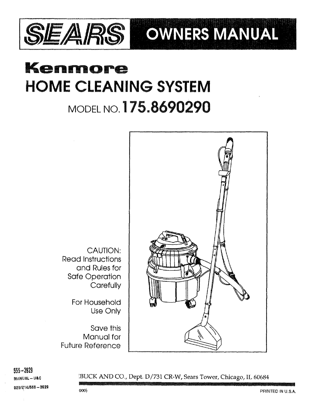 Sears 8690290, 175 manual Home Cleaning System 