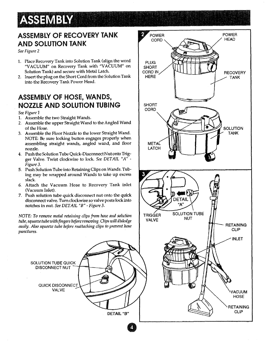 Sears 175, 8690290 manual Assemblyof Recovery Tank, Solution Tank, Assembw of HOSE, WANDS, Nozzle and Solution Tubing 