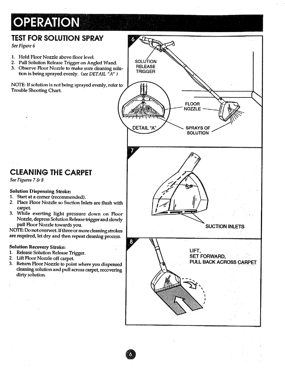 Sears 175, 8690290 manual Testfor Solution Spray, Cleaning the Carpet 