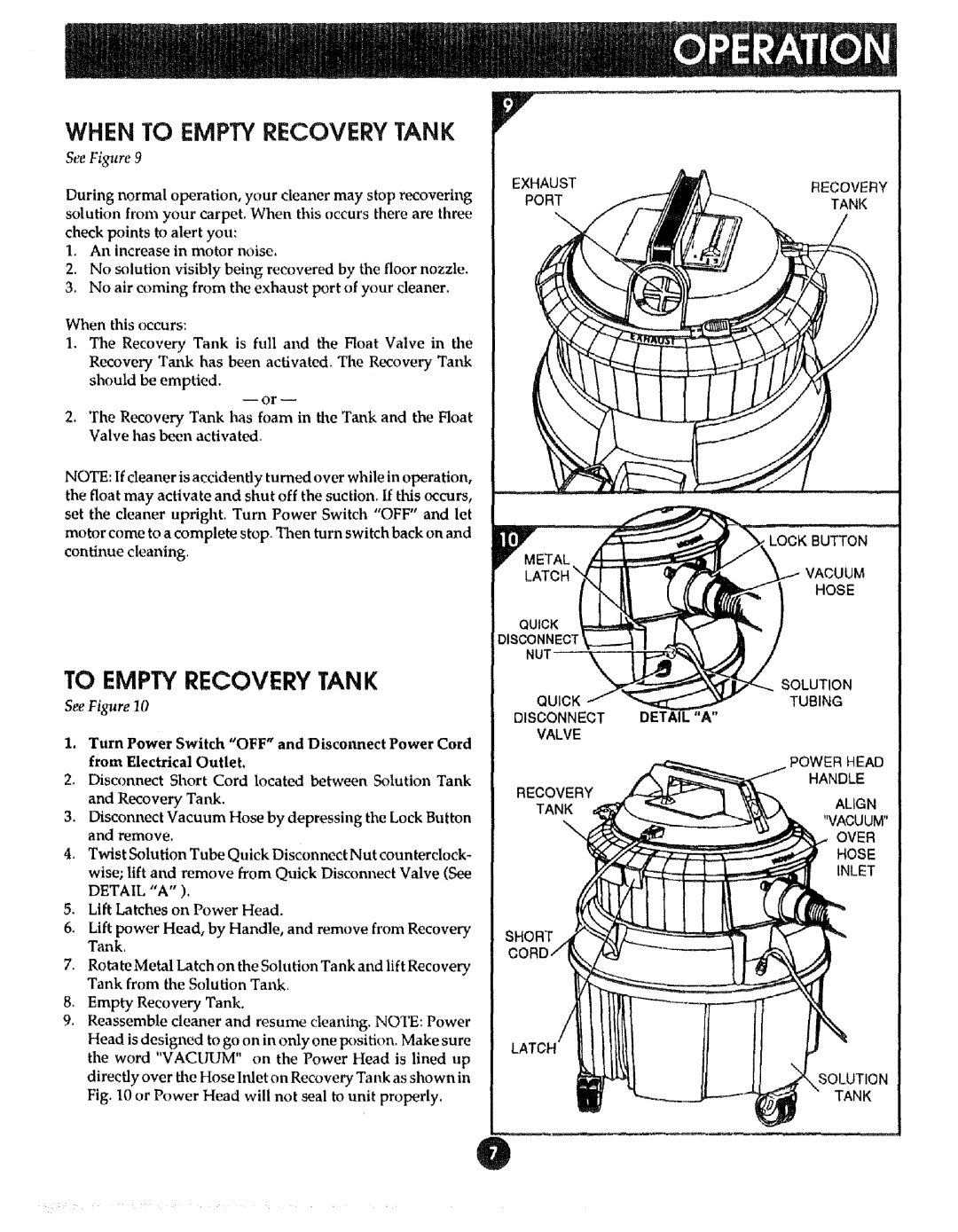 Sears 8690290, 175 manual When To Empty Recovery Tank, Quick, Disconnect, See Figure 