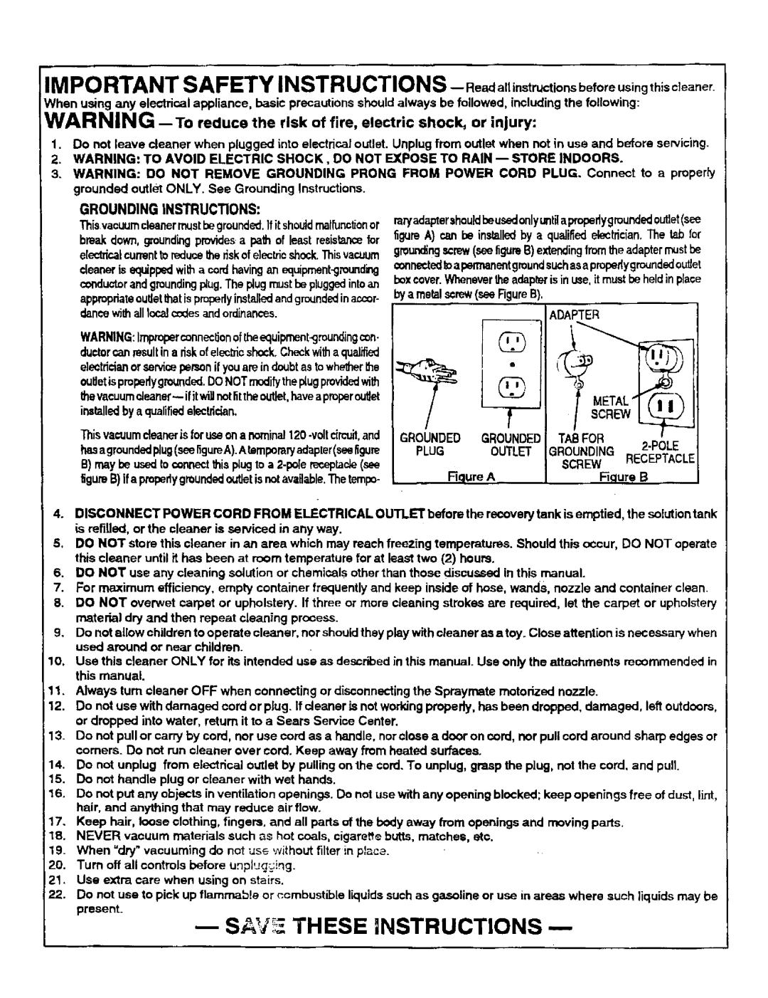 Sears 175.867029 owner manual SAV E.THESE iNSTRUCTIONS 