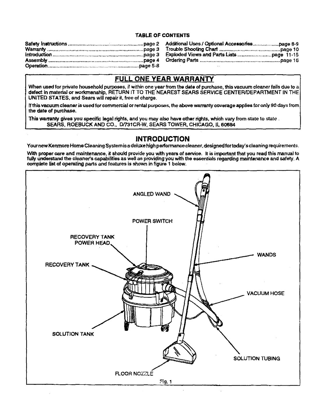 Sears 175.867029 owner manual Full ONE Yearwa Iranty, Introduction 