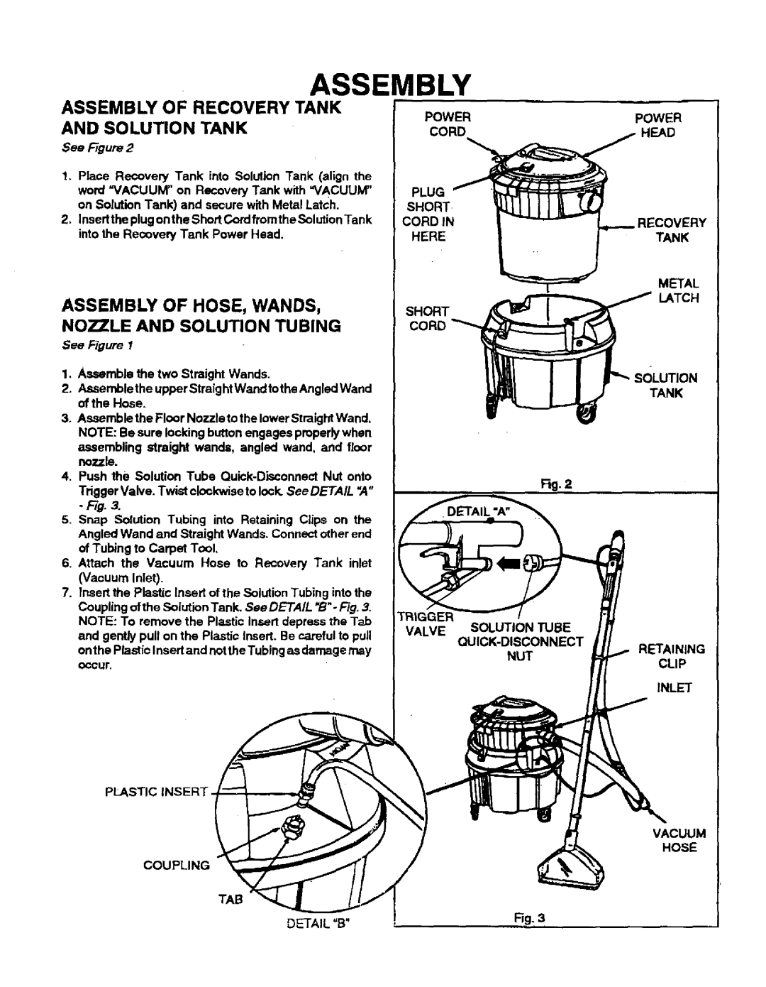 Sears 175.867029 Assembly of Recovery Tank, Assembly of HOSE, Wands, Solution Tank, Nozzle and Solution Tubing 