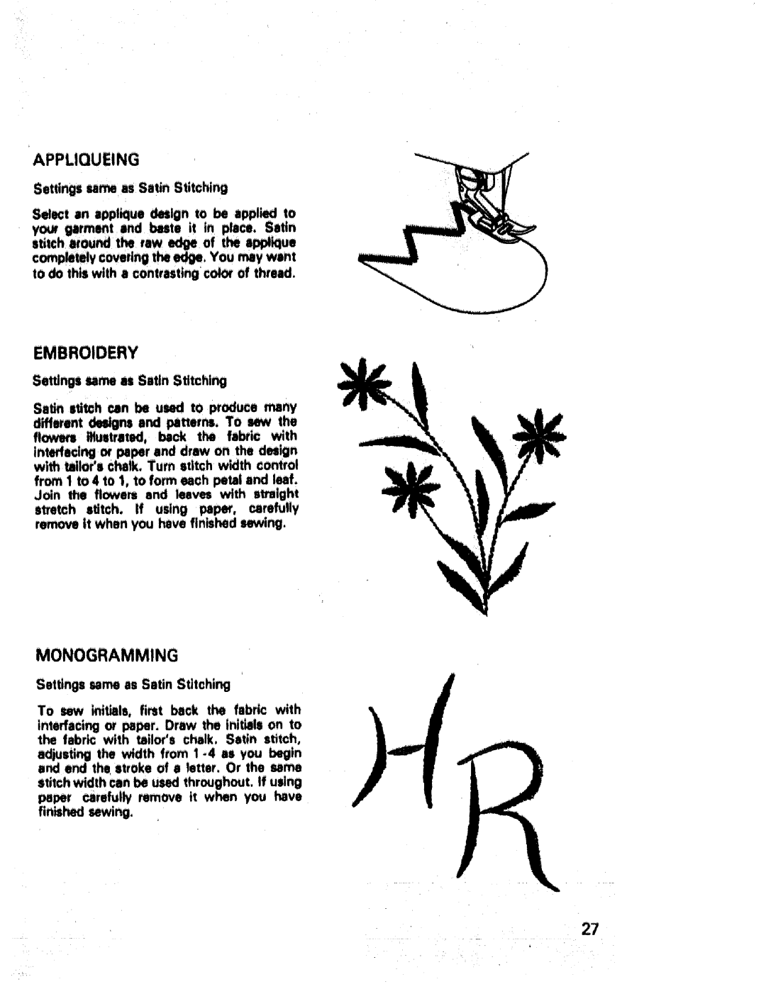 Sears 17843, 17892, 17840, 17891, 17842, 17871, 17651, 17832, 17831, 17830 manual Appliqueing, Embroidery, Monogramming 