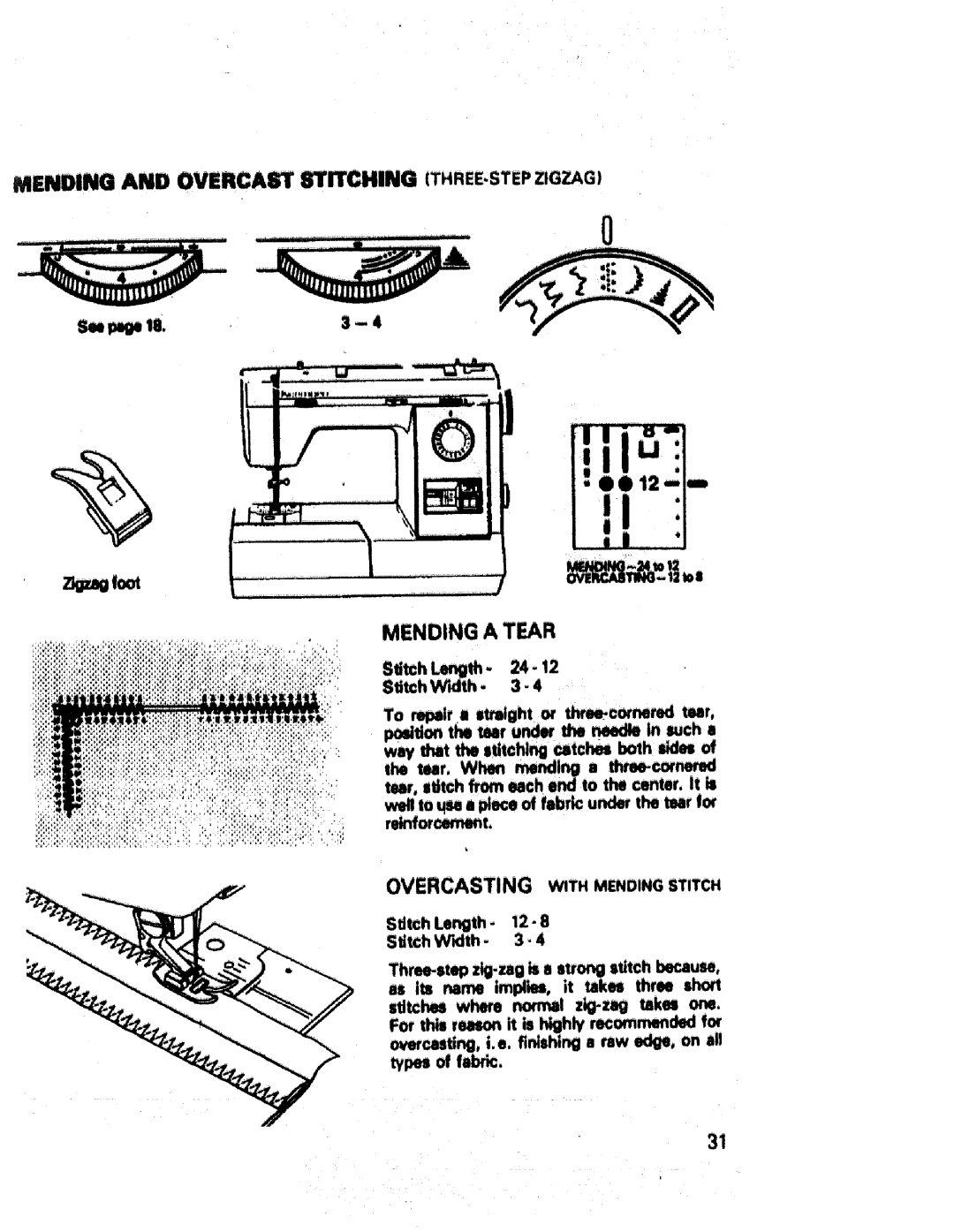 Sears 17891, 17892, 17840, 17842, 17871, 17651, 17832 Mending and Overca Itching THREE.STEPZIGZAG, Seemoole, Mending a Tear 