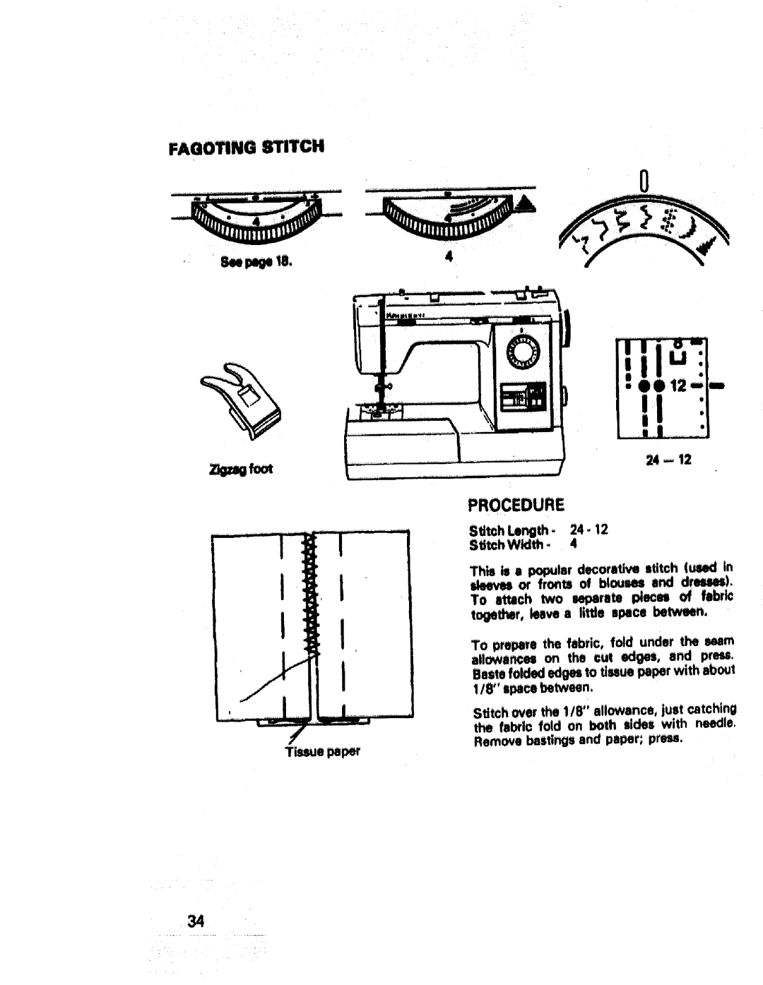 Sears 17651, 17892, 17840, 17891, 17842, 17871, 17832, 17831, 17843, 17830 manual Fagoting Stitch, Tissuepa 