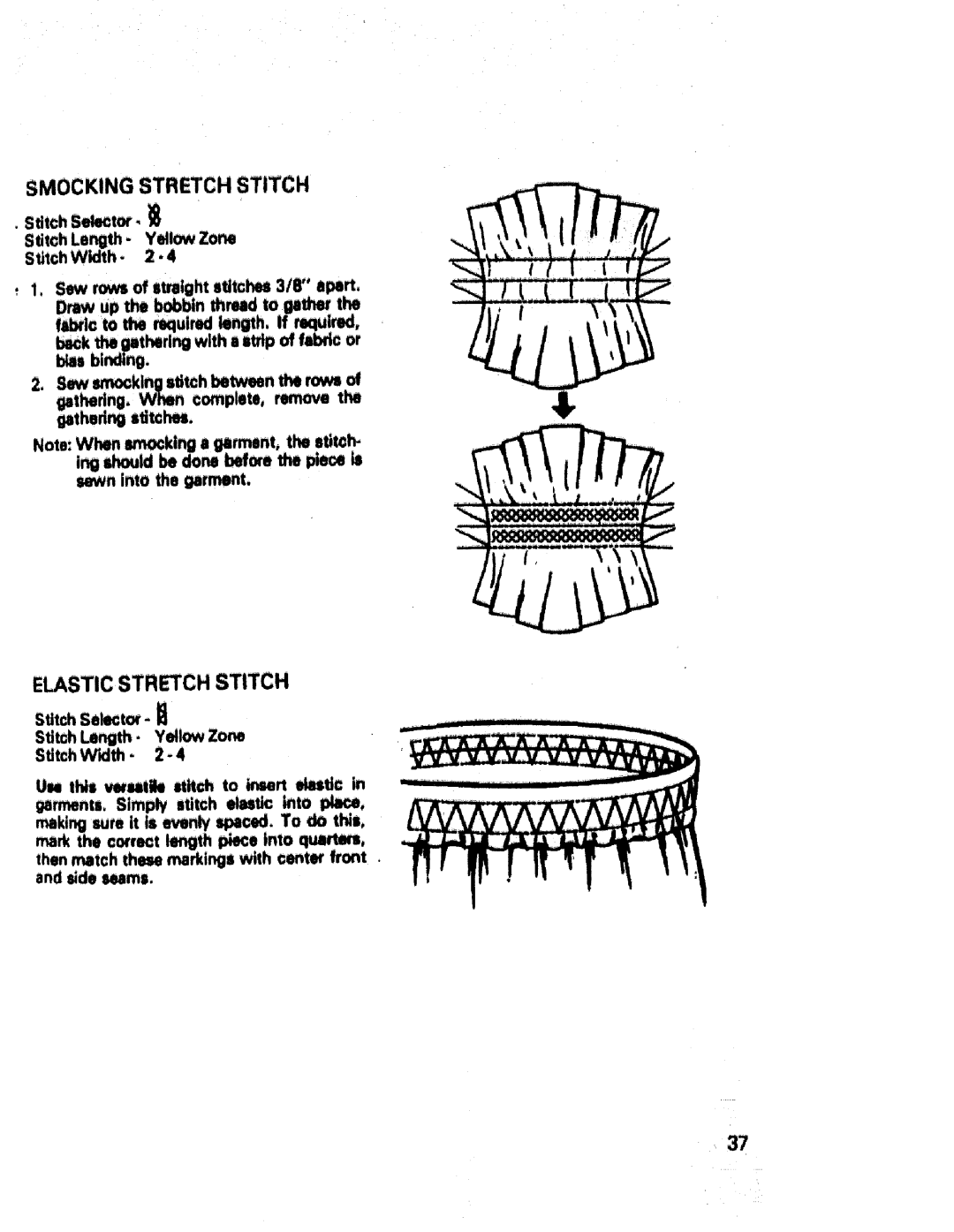 Sears 17843, 17892, 17840, 17891, 17842, 17871, 17651, 17832, 17831, 17830 manual Smocking Stretch Stitch, Elastic Strch Stitch 