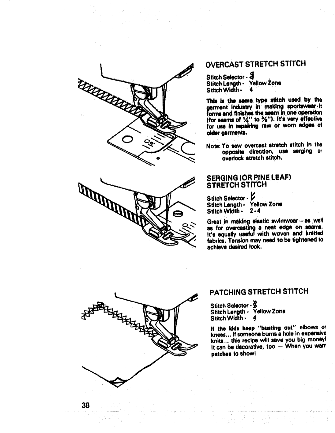 Sears 17830, 17892, 17840, 17891, 17842, 17871, 17651 Serging or Pine Leaf Strch Stitch, Patching Stretch Stitch, StttchWldthh 