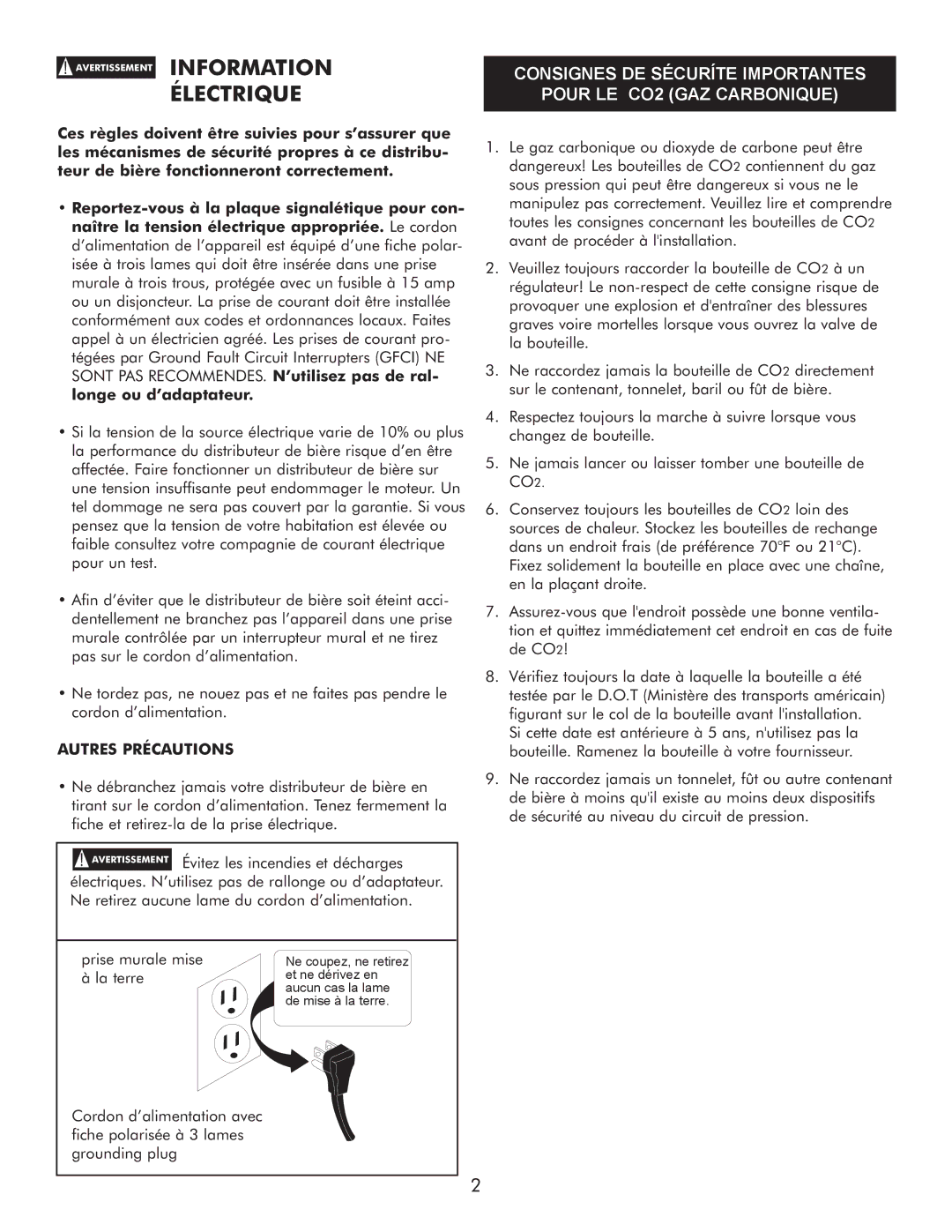 Sears 183.91579 manual Électrique, Pour LE CO2 GAZ Carbonique 