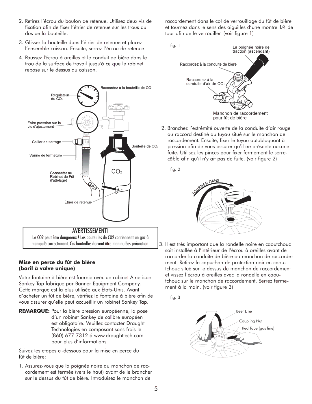 Sears 183.91579 manual Avertissement, Mise en perce du fût de bière baril à valve unique 