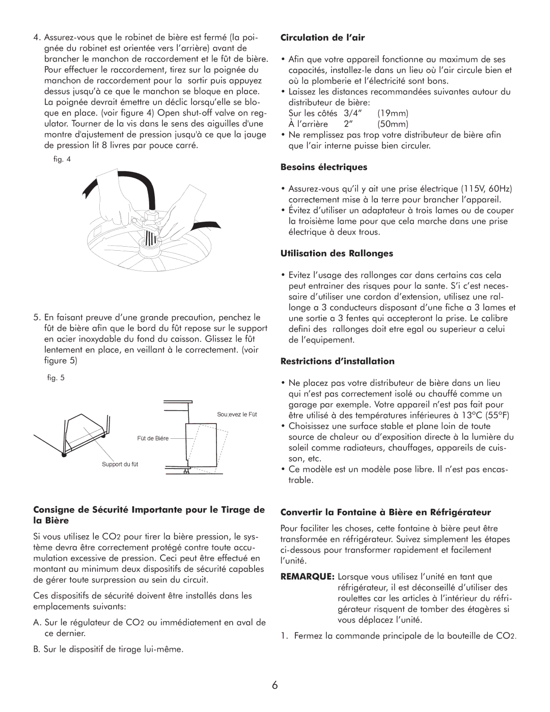 Sears 183.91579 manual Circulation de l’air, Besoins électriques, Utilisation des Rallonges, Restrictions d’installation 