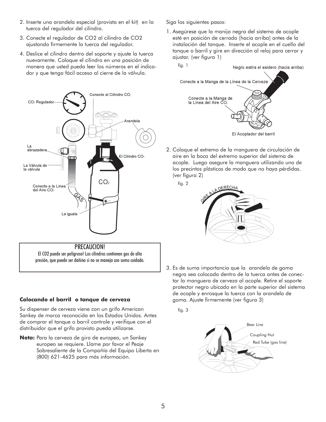 Sears 183.91579 manual Colocando el barril o tanque de cerveza, Conecte a la Manga de 