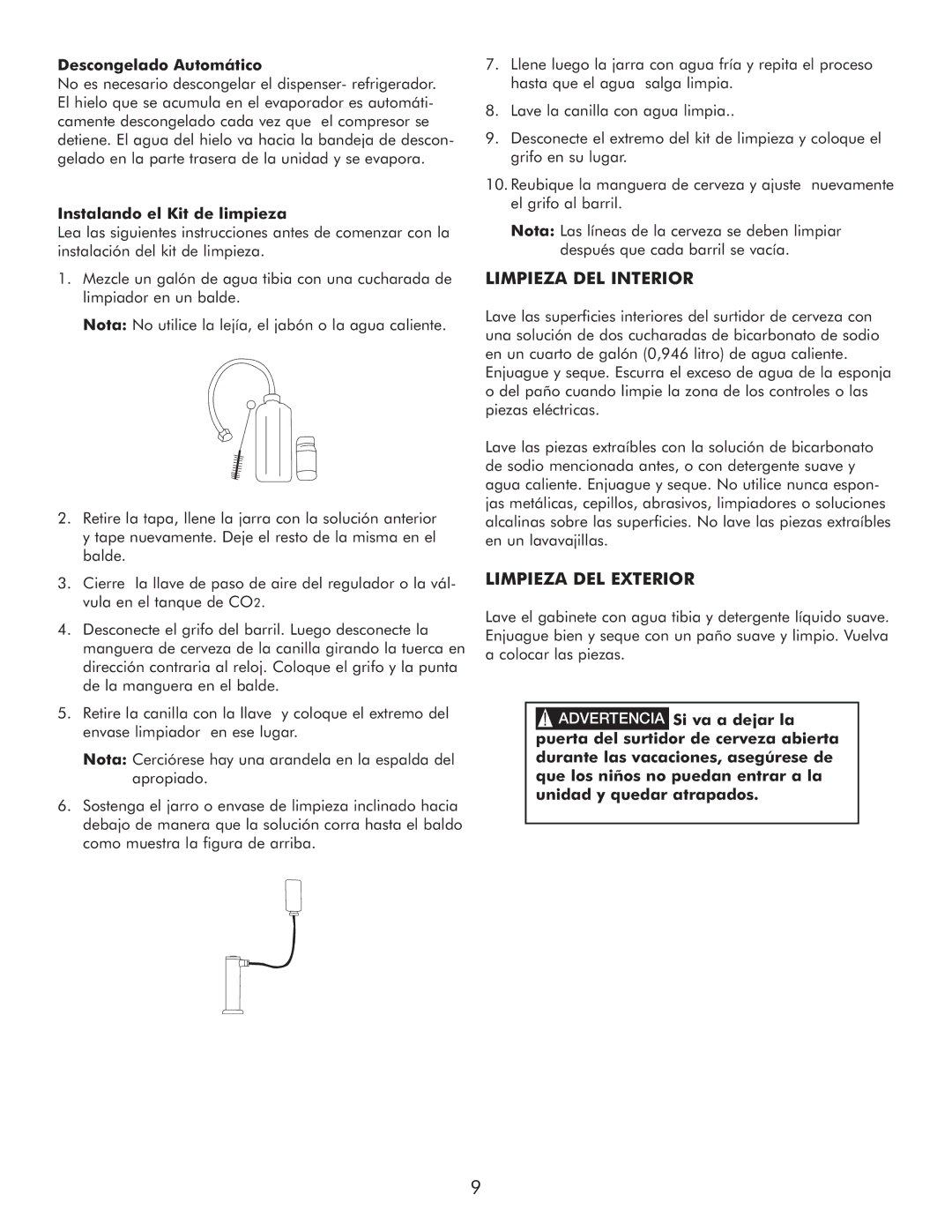 Sears 183.91579 manual Limpieza DEL Interior, Limpieza DEL Exterior, Descongelado Automático, Instalando el Kit de limpieza 