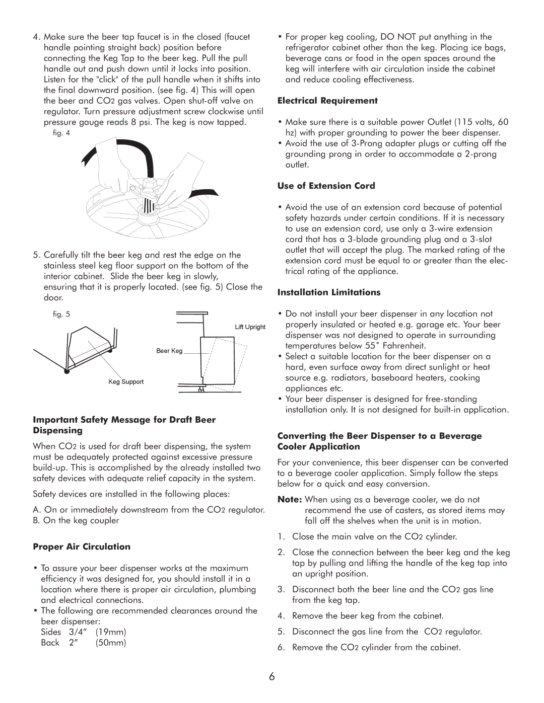 Sears 183.91579 manual Important Safety Message for Draft Beer Dispensing, Proper Air Circulation, Electrical Requirement 