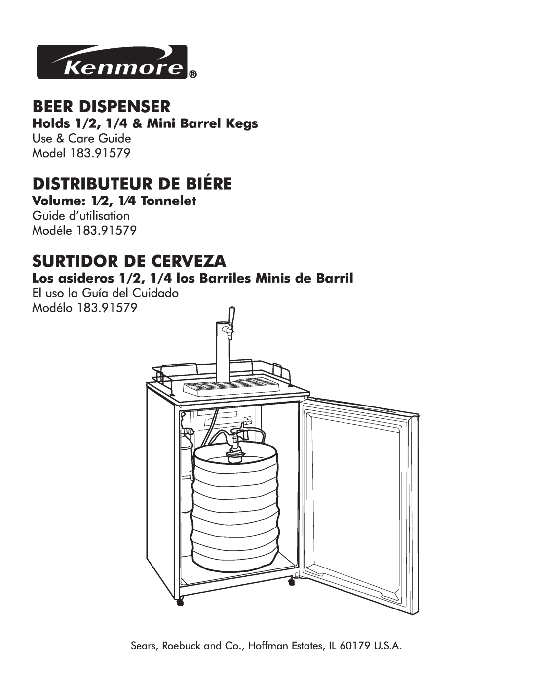 Sears 183.91579 manual Holds 1/2, 1/4 & Mini Barrel Kegs, Volume 1⁄2, 1⁄4 Tonnelet, Beer Dispenser, Distributeur De Biére 