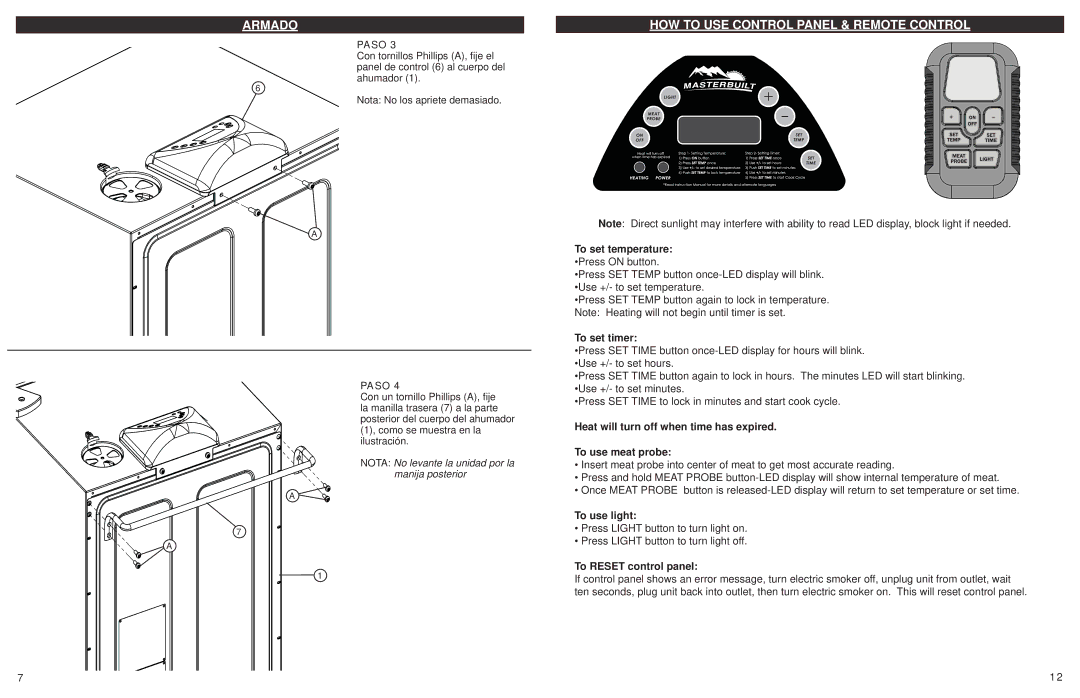 Sears 20070211 manual HOW to USE Control Panel & Remote Control, To set timer, To use light, To Reset control panel 