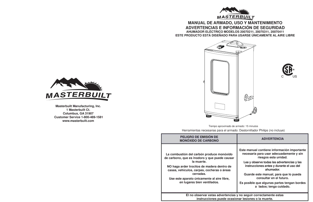 Sears manual Ahumador Eléctrico Modelos 20070211, 20070311, Peligro DE Emisión DE Advertencia Monóxido DE Carbono 