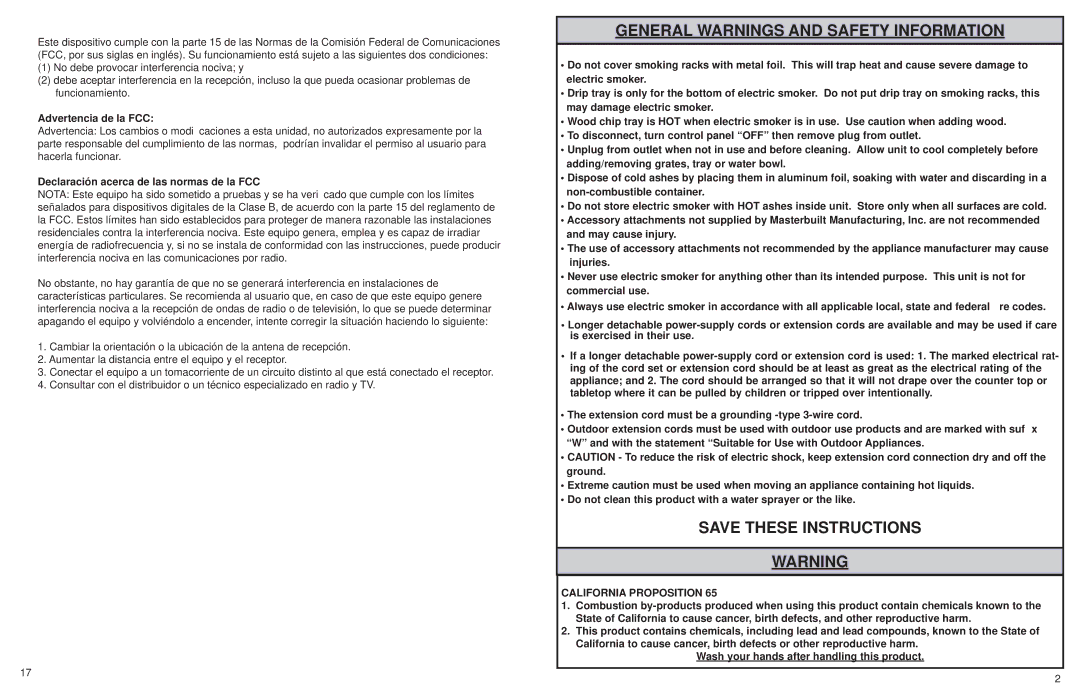 Sears 20070211 manual Advertencia de la FCC, Declaración acerca de las normas de la FCC, California Proposition 