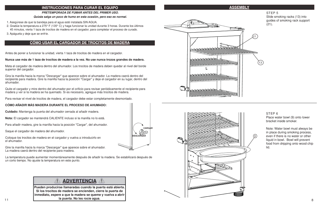 Sears 20070211 manual Instrucciones Para Curar EL Equipo, Cómo Usar EL Cargador DE Trocitos DE Madera 