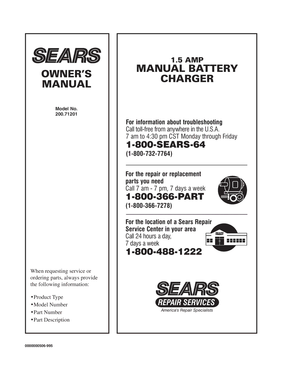 Sears 200.71201 owner manual SEARS-64 