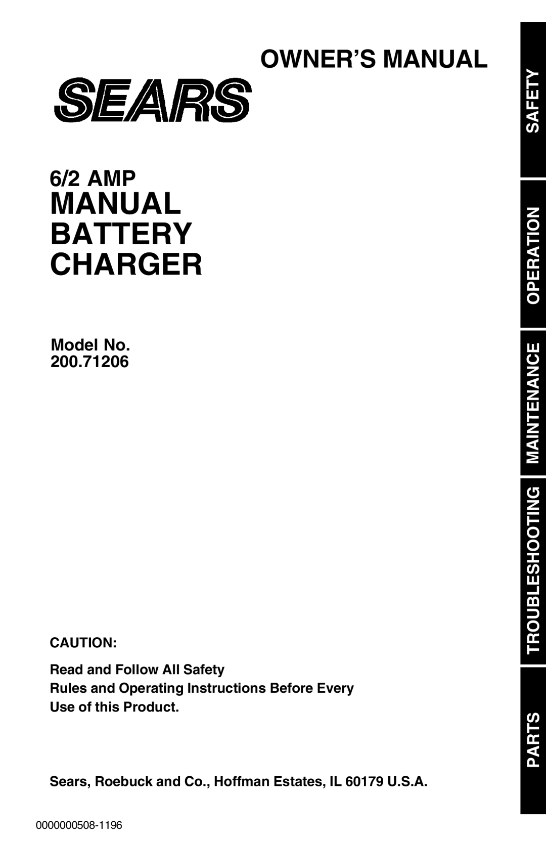 Sears 200.71206 owner manual Model No, Safety Operation Maintenance Troubleshooting Parts 