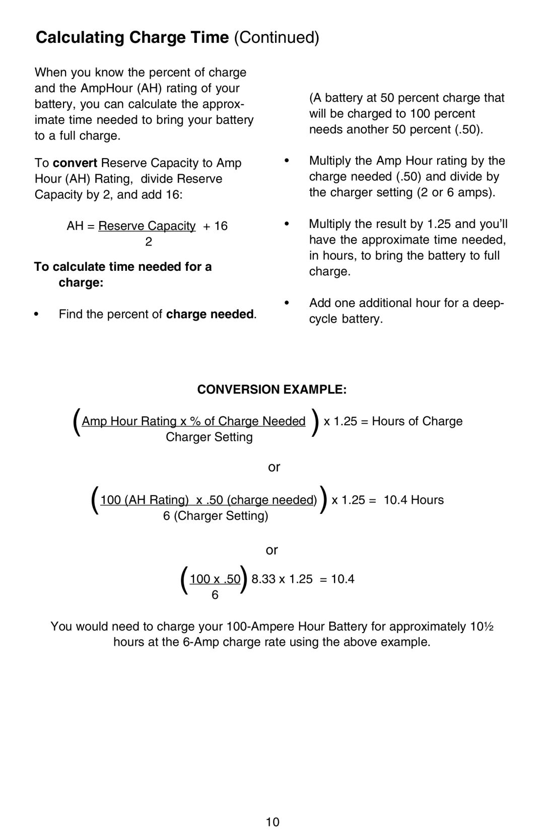 Sears 200.71206 Calculating Charge Time, Troubleshooting Maintenance Parts, To calculate time needed for a charge 