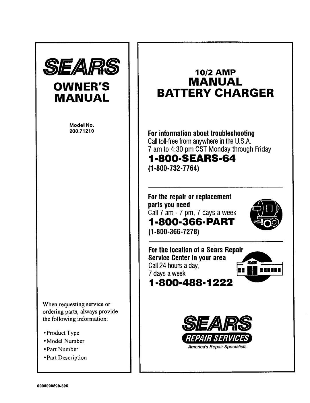 Sears 200.7121 owner manual Sears 