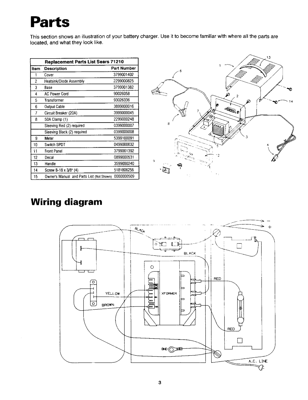 Sears 200.7121 owner manual Parts, Wiring diagram 