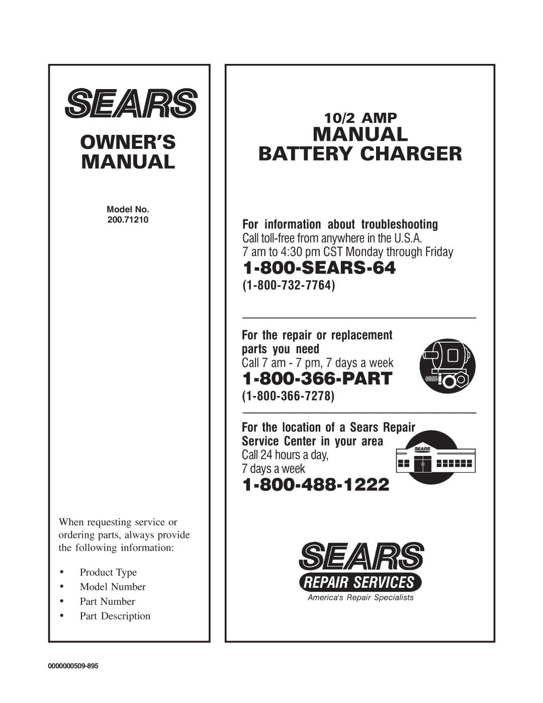 Sears 200.71210 owner manual SEARS-64 