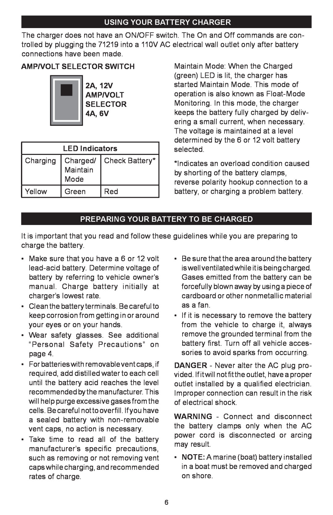 Sears 200.71219 owner manual Using Your Battery Charger, Preparing your battery to be charged 