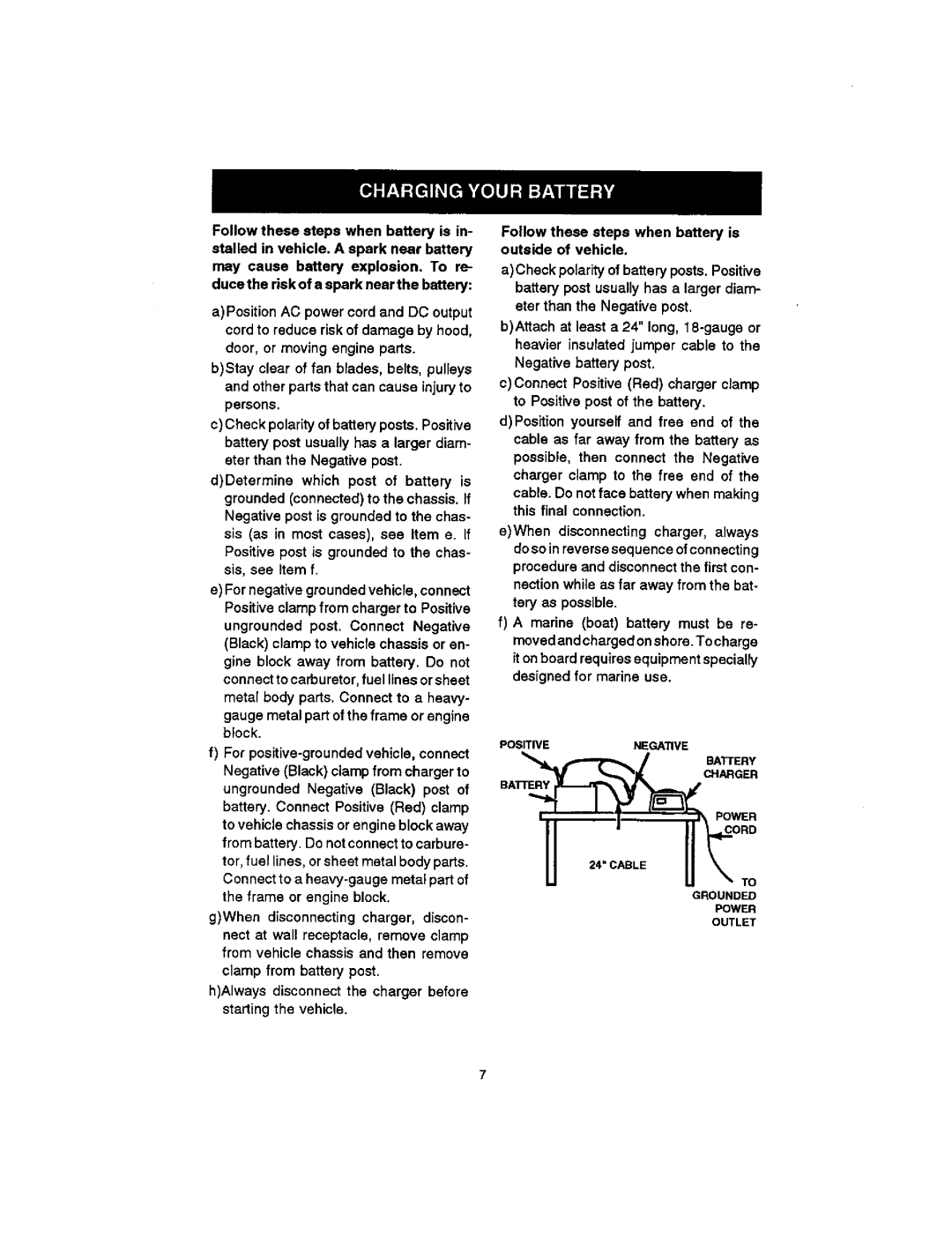 Sears 200.7122 owner manual Follow these steps when battery is outside of vehicle 