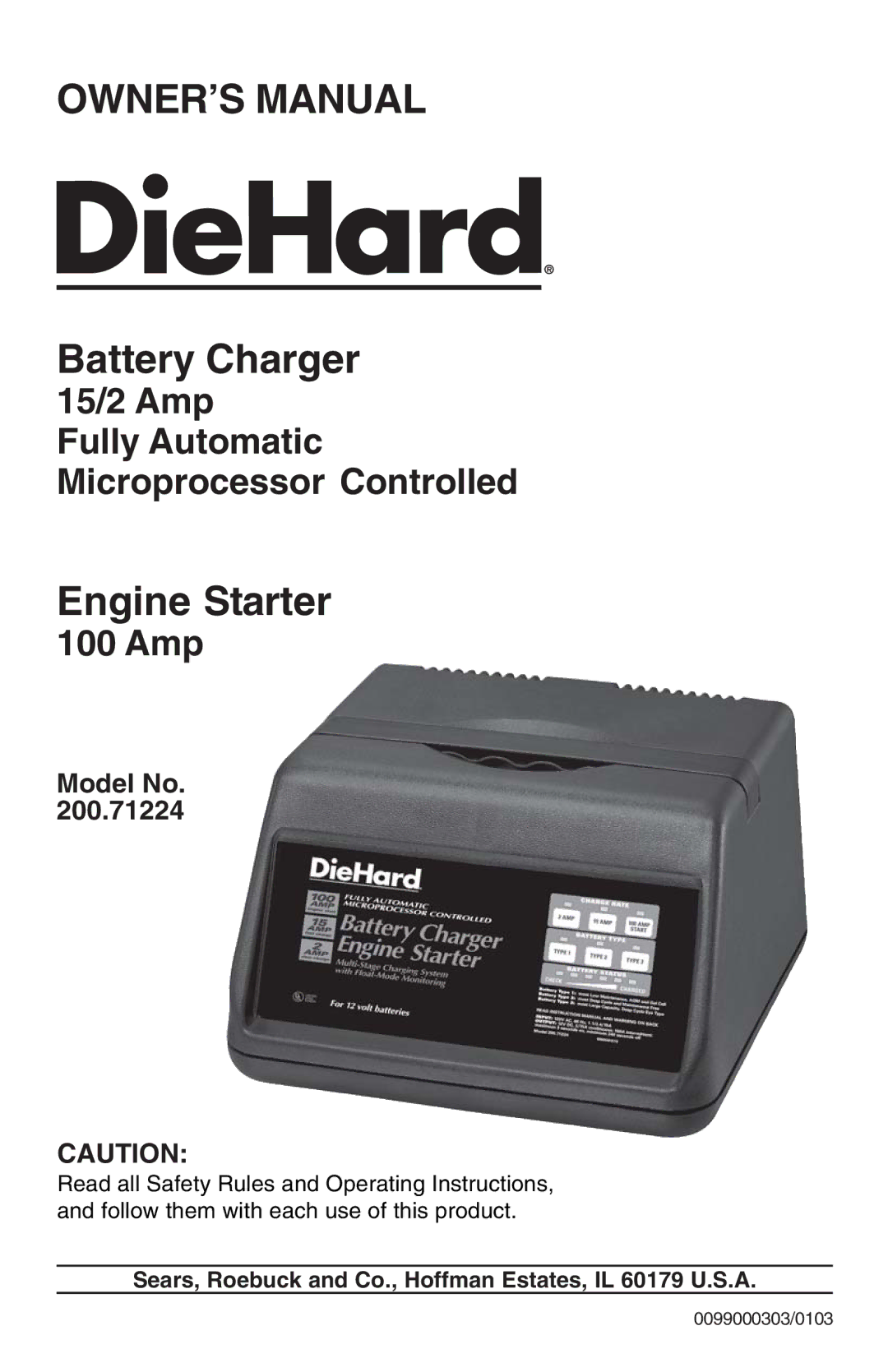 Sears 200.71224 operating instructions Battery Charger 