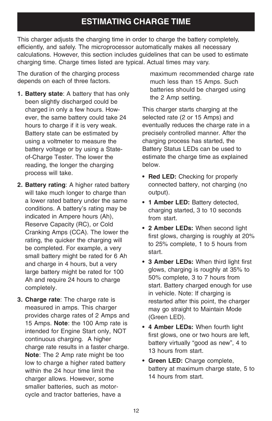 Sears 200.71224 operating instructions Estimating Charge Time 