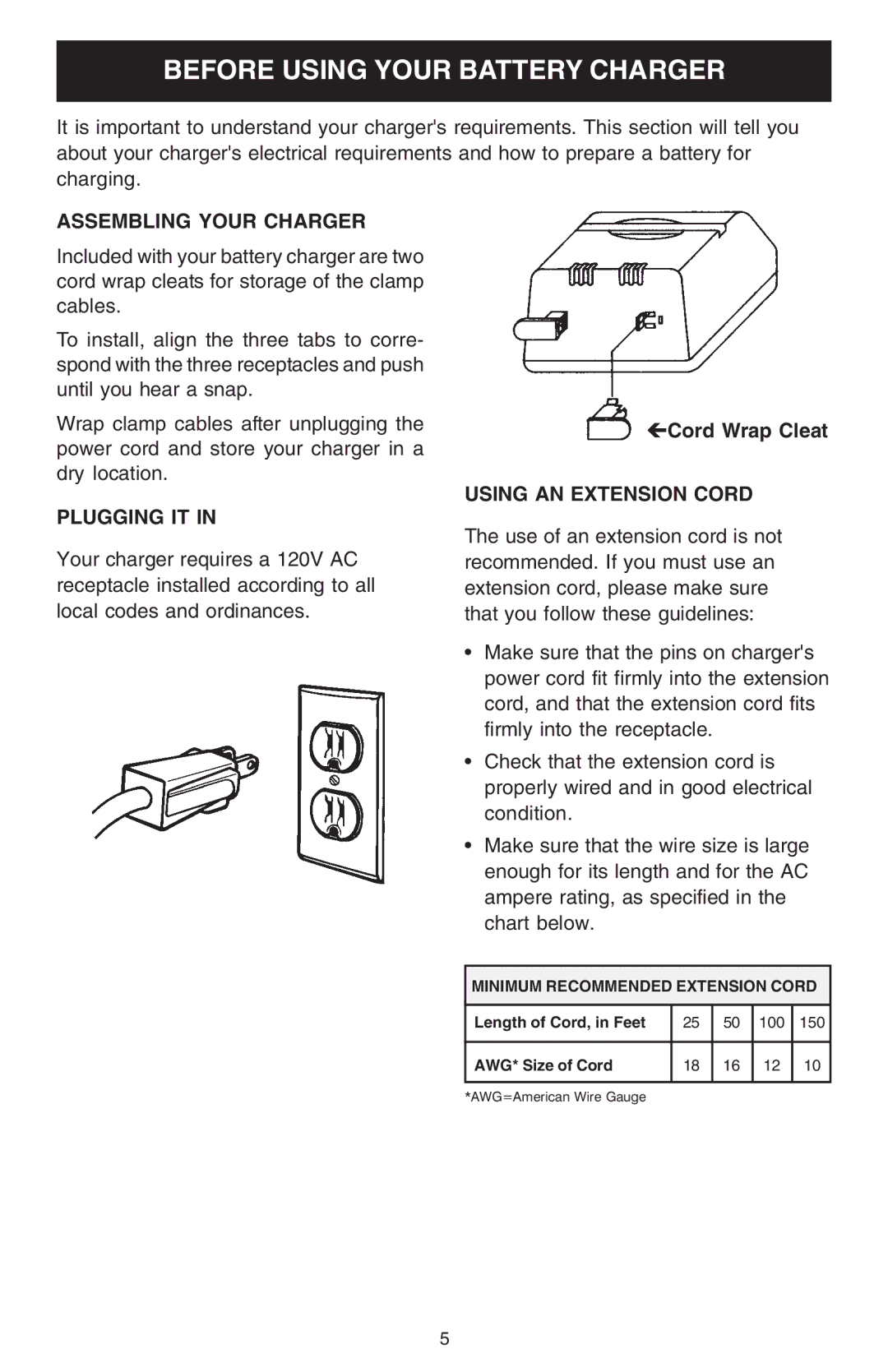 Sears 200.71224 Before Using Your Battery Charger, Assembling Your Charger, Plugging IT, Using AN Extension Cord 