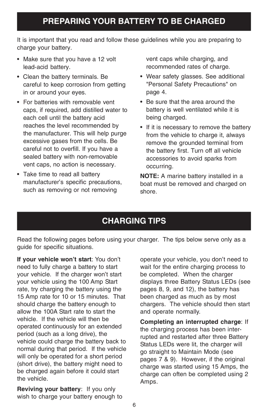 Sears 200.71224 operating instructions Preparing Your Battery to be Charged, Charging Tips 