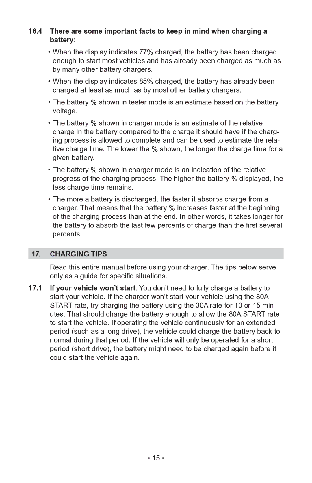 Sears 200.71225 operating instructions Charging tips 