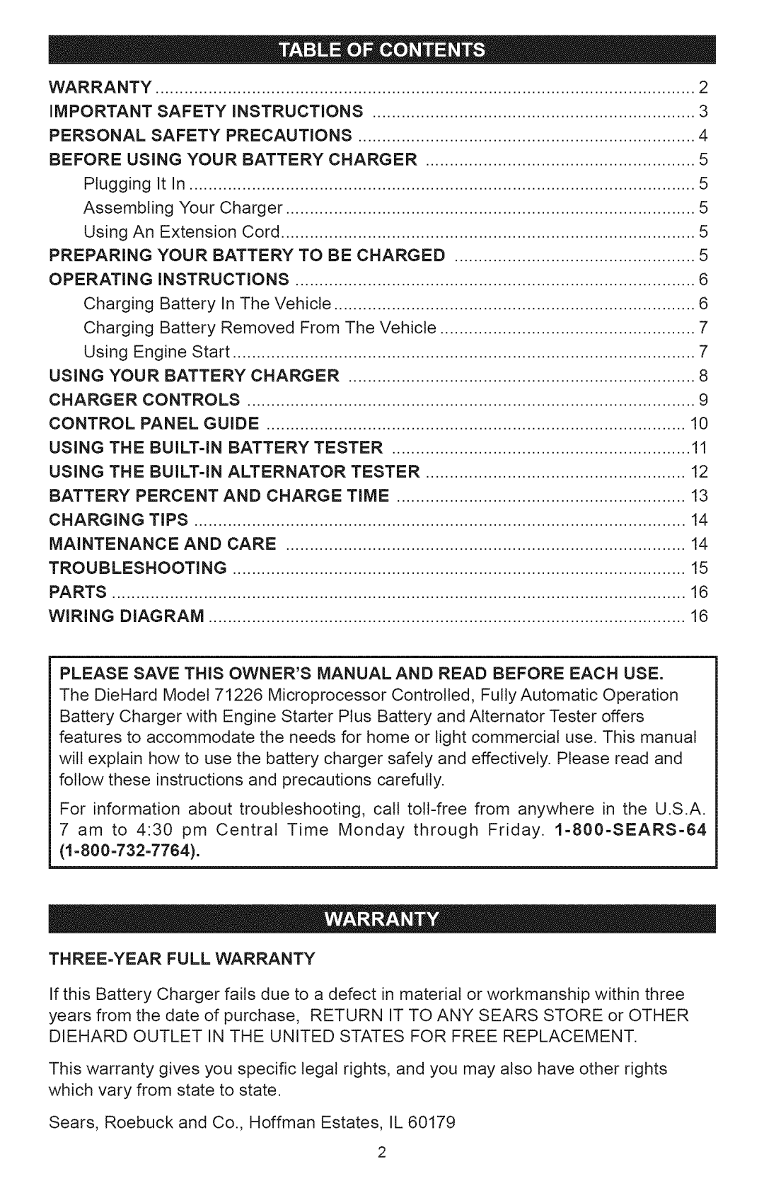 Sears 200.71226 owner manual Personal Safety, Preparing, Operating, Charger, Control, Using, Charging Tips Maintenance 