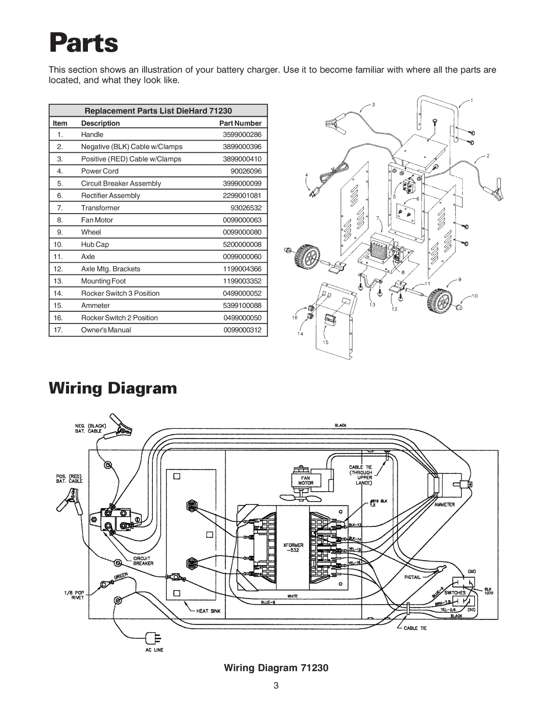 Sears 200.71231 owner manual Parts, Wiring Diagram 